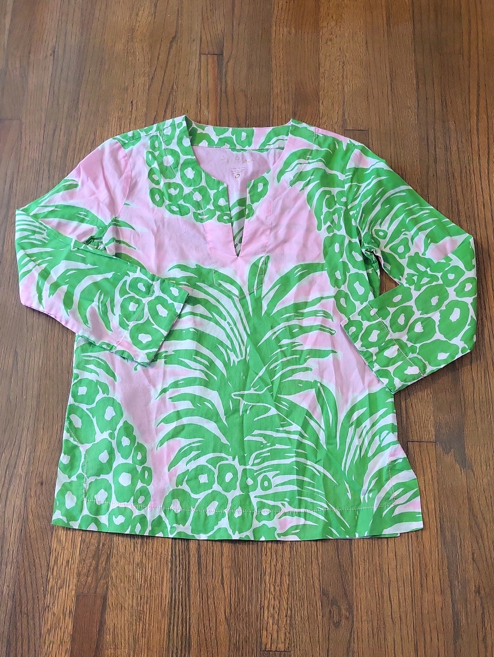 Lilly Pulitzer Pink Top with Green Tropical Print